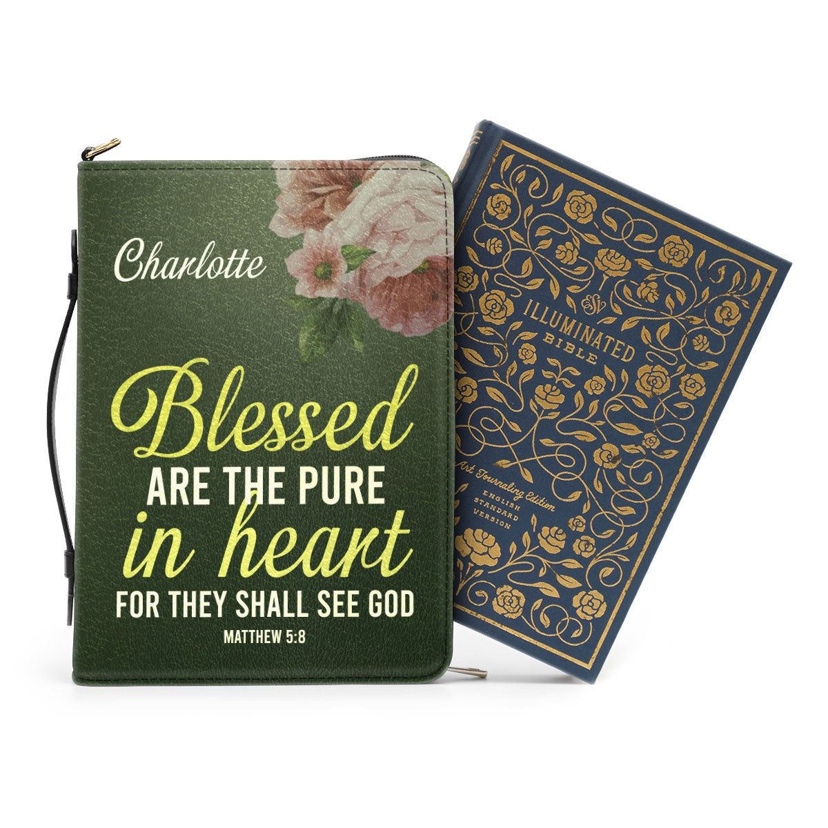 Blessed Are The Pure In Heart - Matthew 5:8, Spiritual Gifts Scripture For Church Members ,Christian Gift, Bible Covers Jesus Gifts, Personalized Zippered Bible Cover With Handle
